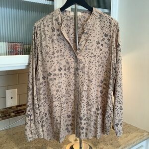 Side Stitch Los Angeles Tan Floral Button Front Shirt Size Large